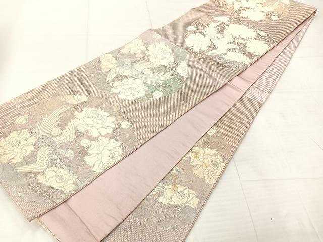 平和屋着物◎六通柄袋帯 唐織 花鳥文 銀糸 正絹 逸品 AABE3199uk