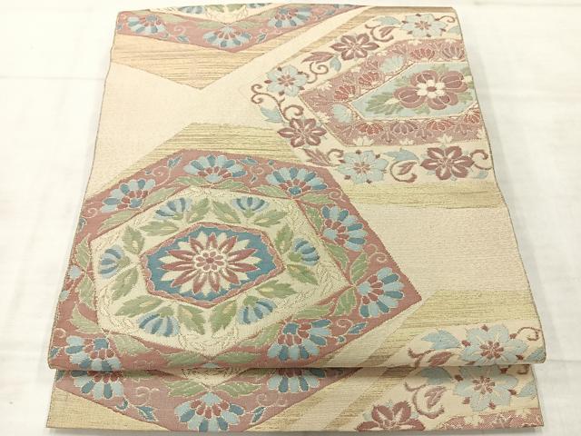 平和屋着物◎六通柄袋帯 花唐草文 金糸 正絹 逸品 AABE3200uk