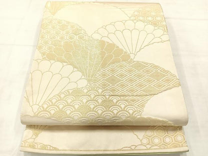 平和屋着物◎両面 六通柄袋帯 枝松文 金糸 正絹 逸品 AABE3204uk