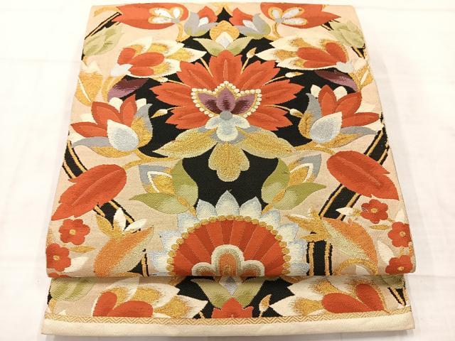 平和屋着物◎六通柄 本袋帯 更紗花文 金銀糸 正絹 逸品 AABE3205uk