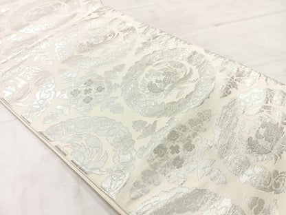 平和屋着物◎六通柄袋帯 花鳥丸文 銀糸 正絹 逸品 AABE3208uk