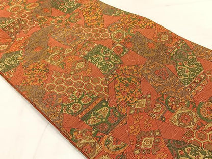 平和屋着物◎全通柄袋帯　短冊花文　正絹　逸品　AABE3211uk