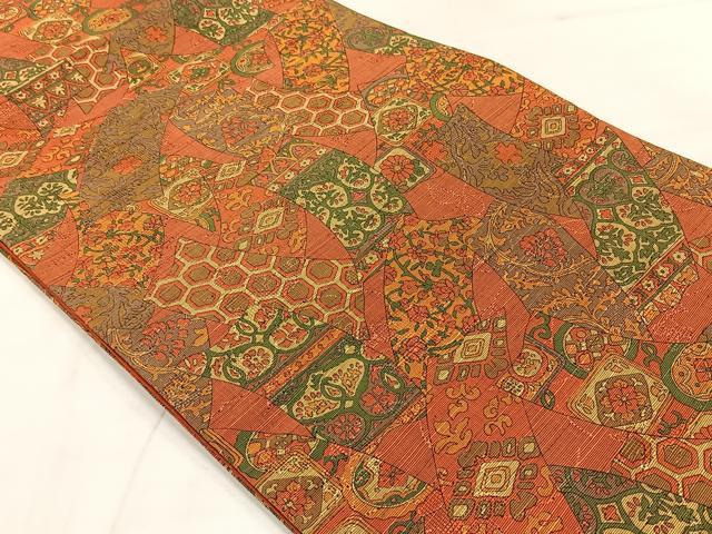 平和屋着物◎全通柄袋帯　短冊花文　正絹　逸品　AABE3211uk