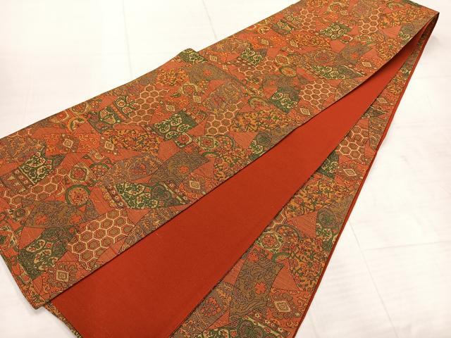 平和屋着物◎全通柄袋帯　短冊花文　正絹　逸品　AABE3211uk