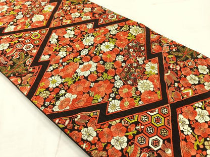 平和屋着物◎六通柄袋帯　唐織　松川菱花文　金糸　正絹　逸品　AABE3212uk