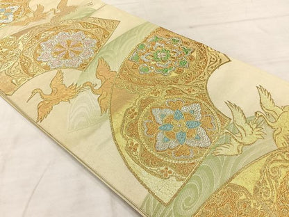 平和屋着物◎六通柄袋帯 地紙花鳥文 金銀糸 正絹 逸品 AABE3218uk