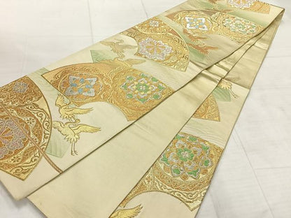 平和屋着物◎六通柄袋帯 地紙花鳥文 金銀糸 正絹 逸品 AABE3218uk