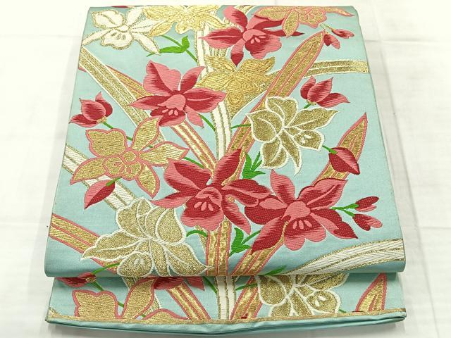 平和屋着物◎六通柄袋帯 唐織 草花文 金糸 正絹 逸品 AABE3219uk