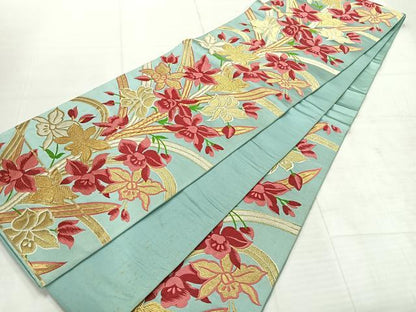 平和屋着物◎六通柄袋帯 唐織 草花文 金糸 正絹 逸品 AABE3219uk