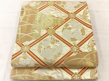 平和屋着物◎六通柄袋帯　天井花丸文　金銀糸　正絹　逸品　AABE3226uk