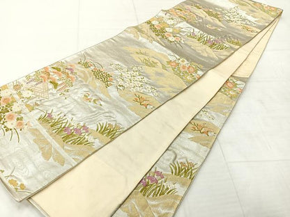 平和屋着物◎西陣　六通柄袋帯　唐織　鴛鴦花文　金銀糸　証紙付き　正絹　逸品　AABE3228uk