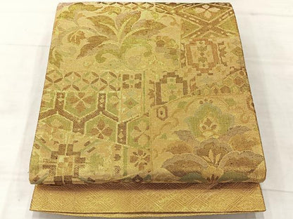 平和屋着物◎佐賀錦　六通柄袋帯　更紗花文　金糸　正絹　逸品　AABE3229uk