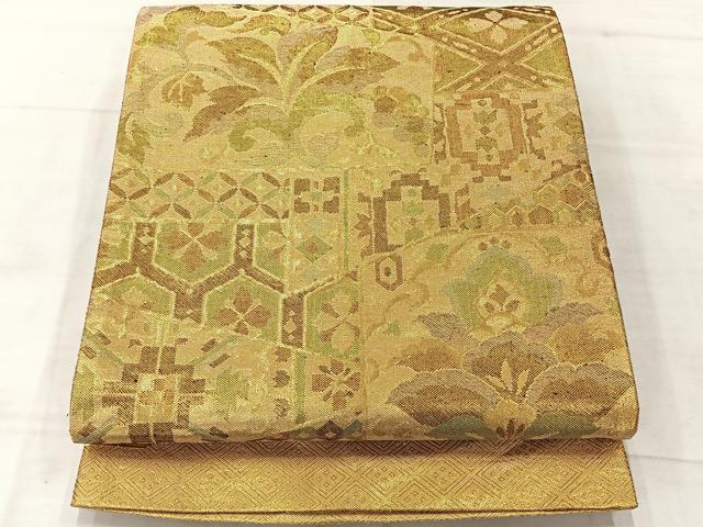 平和屋着物◎佐賀錦　六通柄袋帯　更紗花文　金糸　正絹　逸品　AABE3229uk
