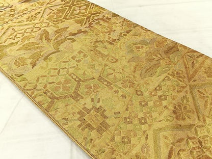 平和屋着物◎佐賀錦　六通柄袋帯　更紗花文　金糸　正絹　逸品　AABE3229uk