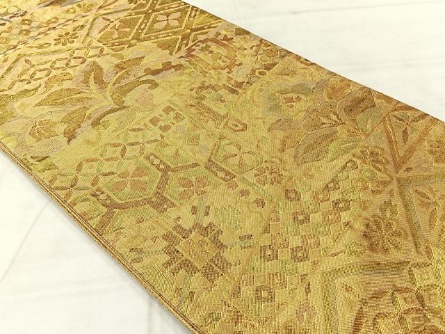 平和屋着物◎佐賀錦　六通柄袋帯　更紗花文　金糸　正絹　逸品　AABE3229uk