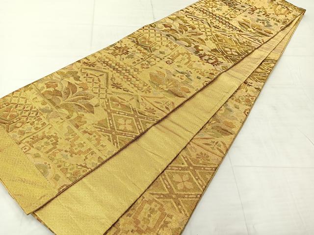 平和屋着物◎佐賀錦　六通柄袋帯　更紗花文　金糸　正絹　逸品　AABE3229uk