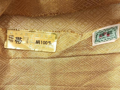 平和屋着物◎佐賀錦　六通柄袋帯　更紗花文　金糸　正絹　逸品　AABE3229uk