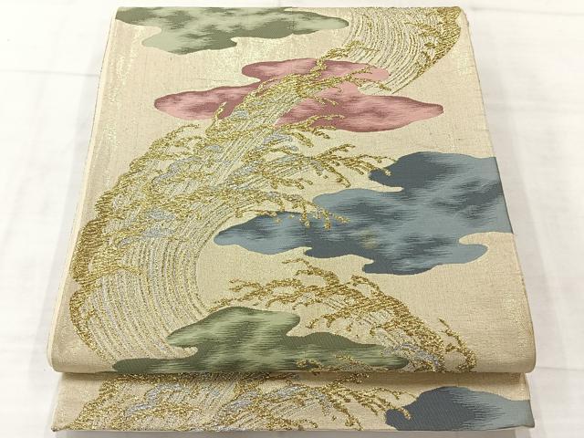 平和屋着物◎六通柄京袋帯　立波文　金銀糸　正絹　逸品　AABE3231uk