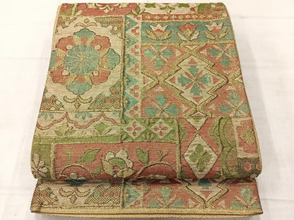 平和屋着物◎佐賀錦　六通柄袋帯　花唐草文　金糸　正絹　逸品　AABE3234uk