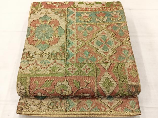 平和屋着物◎佐賀錦　六通柄袋帯　花唐草文　金糸　正絹　逸品　AABE3234uk
