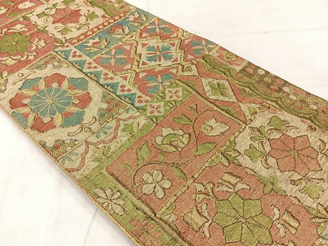 平和屋着物◎佐賀錦　六通柄袋帯　花唐草文　金糸　正絹　逸品　AABE3234uk