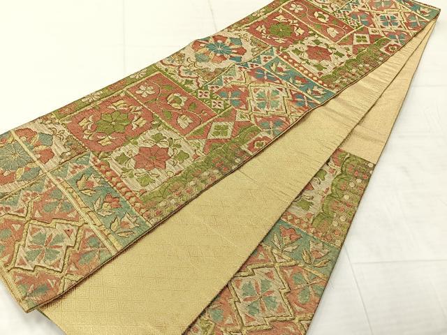 平和屋着物◎佐賀錦　六通柄袋帯　花唐草文　金糸　正絹　逸品　AABE3234uk