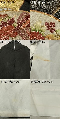 平和屋着物■豪華黒留袖 駒刺繍 扇面鳳凰花文 金彩 正絹 逸品 AABE3259oa
