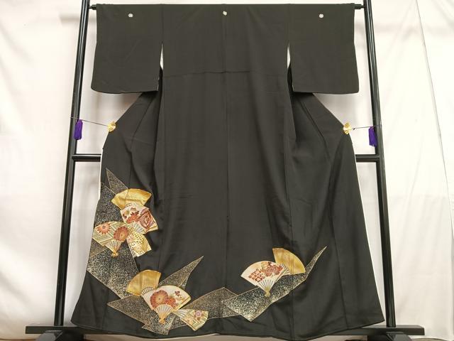 平和屋着物■豪華黒留袖 駒刺繍 扇面鳳凰花文 金彩 正絹 逸品 AABE3259oa