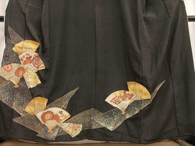 平和屋着物■豪華黒留袖 駒刺繍 扇面鳳凰花文 金彩 正絹 逸品 AABE3259oa