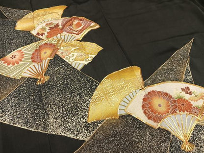 平和屋着物■豪華黒留袖 駒刺繍 扇面鳳凰花文 金彩 正絹 逸品 AABE3259oa