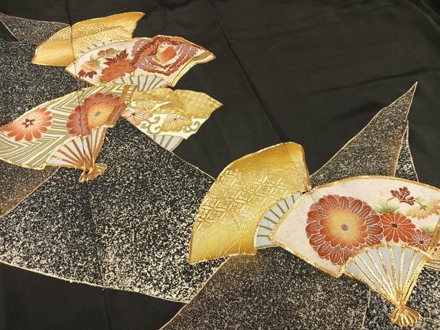 平和屋着物■豪華黒留袖 駒刺繍 扇面鳳凰花文 金彩 正絹 逸品 AABE3259oa