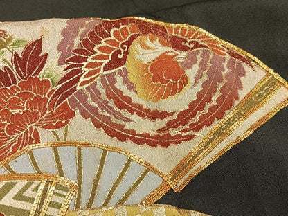 平和屋着物■豪華黒留袖 駒刺繍 扇面鳳凰花文 金彩 正絹 逸品 AABE3259oa