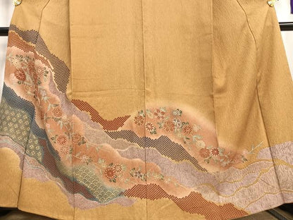平和屋着物■訪問着　絞り　枝垂れ花文　暈し染め　金彩　正絹　逸品　AABE3267oa