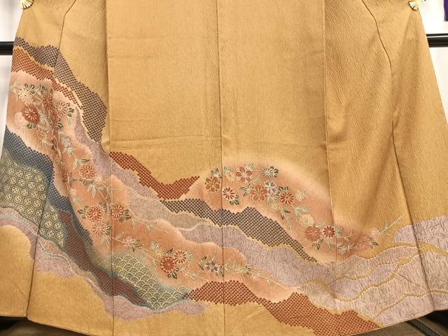 平和屋着物■訪問着　絞り　枝垂れ花文　暈し染め　金彩　正絹　逸品　AABE3267oa