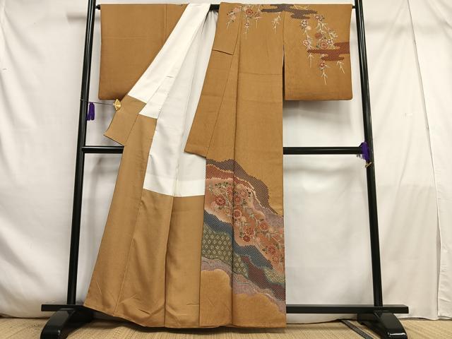 平和屋着物■訪問着　絞り　枝垂れ花文　暈し染め　金彩　正絹　逸品　AABE3267oa
