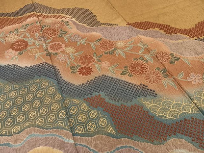平和屋着物■訪問着　絞り　枝垂れ花文　暈し染め　金彩　正絹　逸品　AABE3267oa
