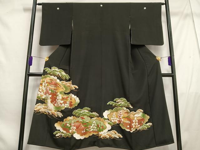 平和屋着物■豪華黒留袖　駒刺繍　雲取り風景松文　暈し染め　金銀彩　金銀糸　正絹　逸品　AABE3283oa