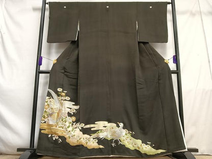 平和屋着物■豪華黒留袖　駒刺繍　花鳥文　暈し染め　金銀糸　金銀彩　正絹　逸品　AABE3302oa