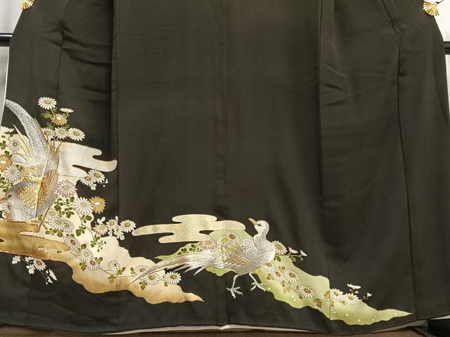 平和屋着物■豪華黒留袖　駒刺繍　花鳥文　暈し染め　金銀糸　金銀彩　正絹　逸品　AABE3302oa