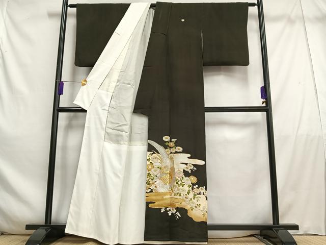 平和屋着物■豪華黒留袖　駒刺繍　花鳥文　暈し染め　金銀糸　金銀彩　正絹　逸品　AABE3302oa