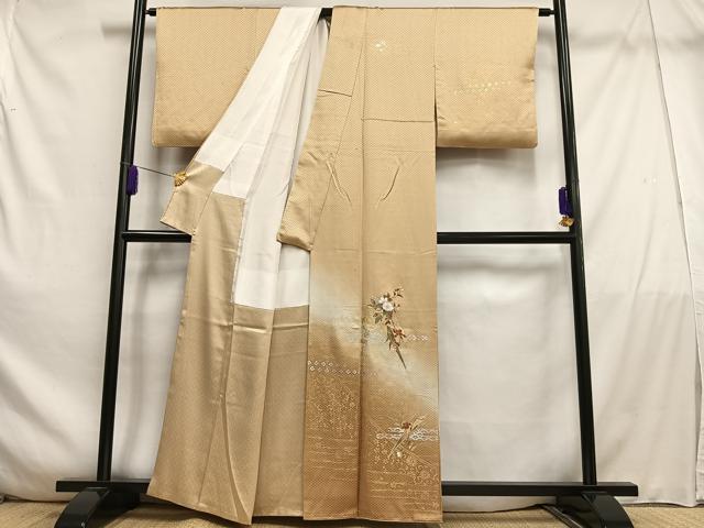 平和屋着物■訪問着　扇面枝花文　暈し染め　金銀彩　正絹　逸品　AABE3303oa