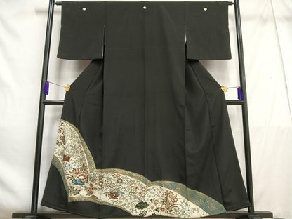 平和屋着物■豪華黒留袖 駒刺繍 草花文 金彩 正絹 逸品 AABE3312oa