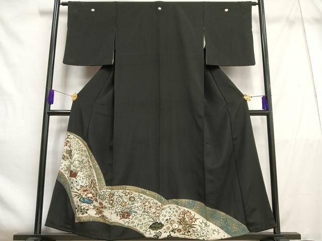 平和屋着物■豪華黒留袖 駒刺繍 草花文 金彩 正絹 逸品 AABE3312oa