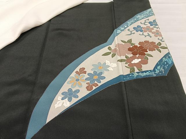 平和屋着物■豪華黒留袖 駒刺繍 草花文 金彩 正絹 逸品 AABE3312oa