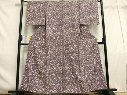 平和屋着物■上質な小紋　枝葉文　お召縮緬　正絹　逸品　AABE3317oa