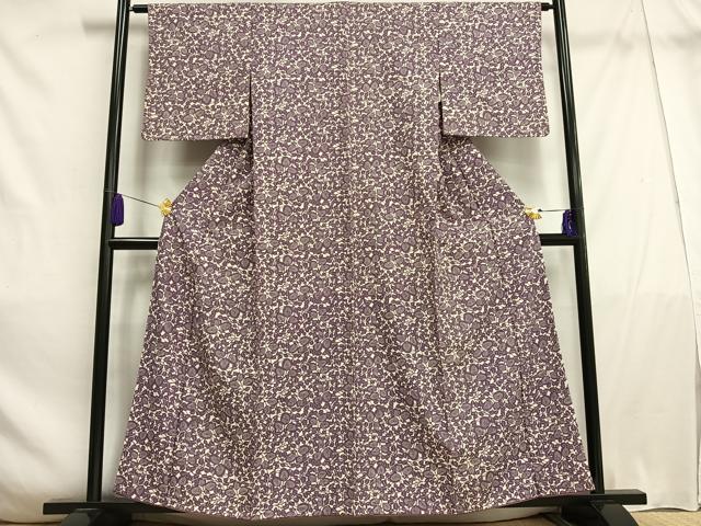 平和屋着物■上質な小紋　枝葉文　お召縮緬　正絹　逸品　AABE3317oa