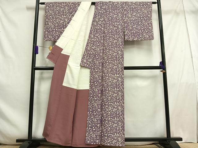 平和屋着物■上質な小紋　枝葉文　お召縮緬　正絹　逸品　AABE3317oa