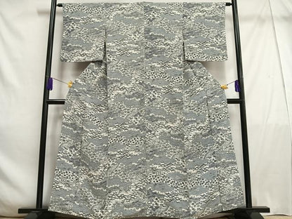 平和屋着物■上質な小紋　風景草花文　鬼しぼ縮緬　正絹　逸品　AABE3319oa