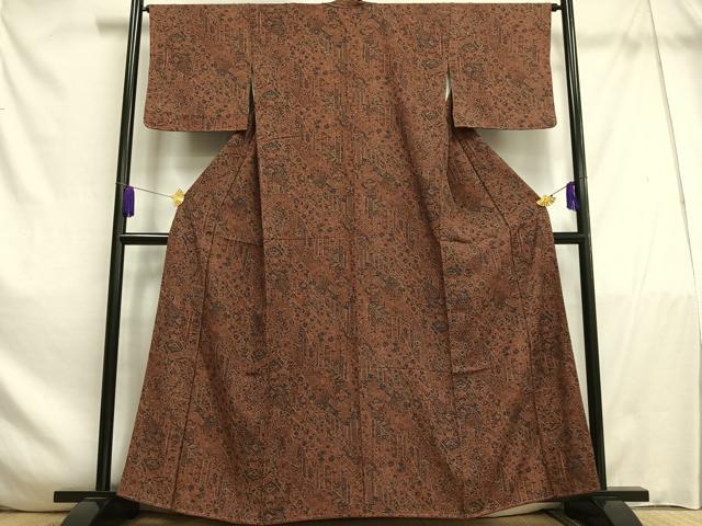 平和屋着物■上質な小紋　更紗花文　正絹　逸品　未使用　AABE3339oa