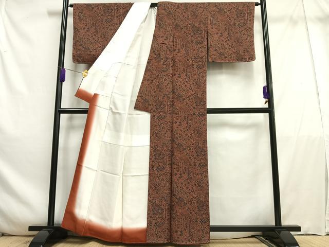 平和屋着物■上質な小紋　更紗花文　正絹　逸品　未使用　AABE3339oa